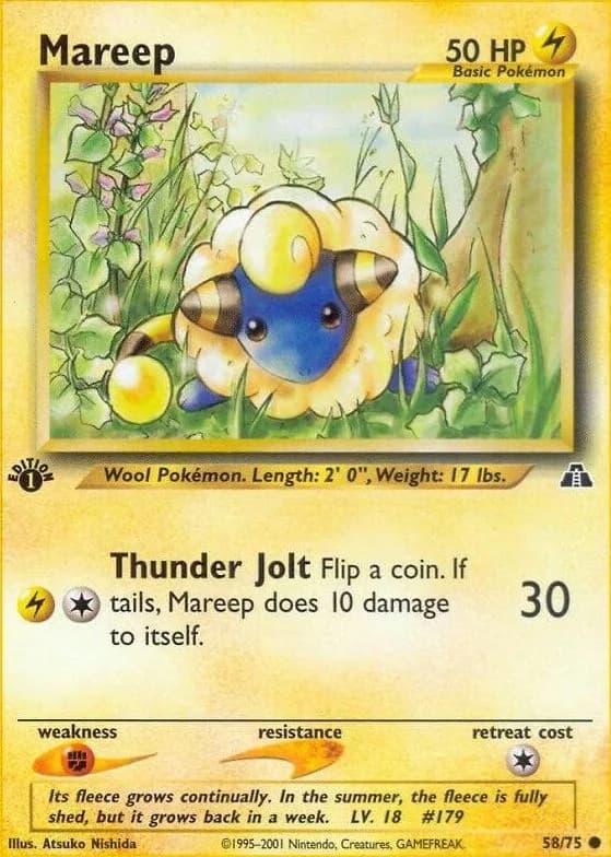 1st Edition Mareep card front, Neo Discovery 58/75