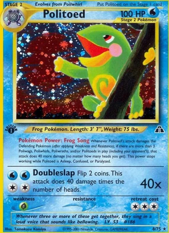 1st Edition Politoed card front, Neo Discovery 8/75
