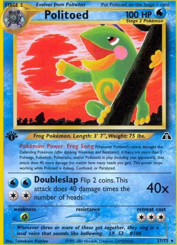 1st Edition Politoed card front, Neo Discovery 27/75