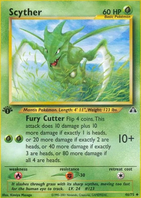 1st Edition Scyther card front, Neo Discovery 46/75
