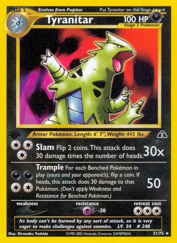 1st Edition Tyranitar card front, Neo Discovery 31/75