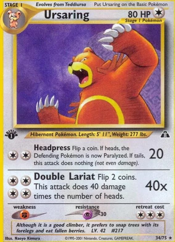 1st Edition Ursaring card front, Neo Discovery 34/75