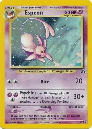 Unlimited Espeon card front, Neo Discovery 1/75