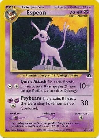 Unlimited Espeon card front, Neo Discovery 20/75