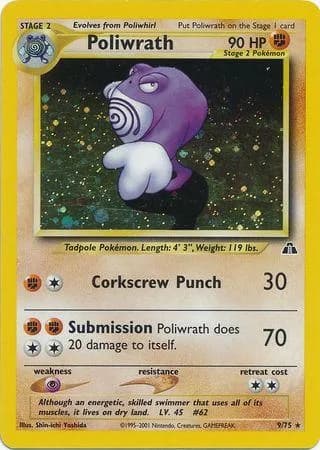 Unlimited Poliwrath card front, Neo Discovery 9/75