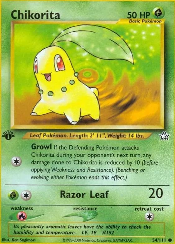 1st Edition Chikorita card front, Neo Genesis 54/111
