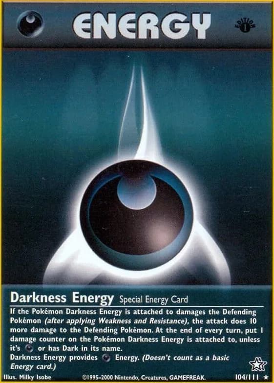1st Edition Darkness Energy card front, Neo Genesis 104/111