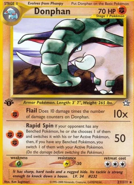 1st Edition Donphan card front, Neo Genesis 21/111