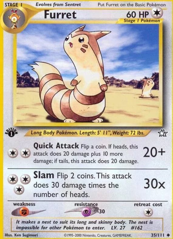 1st Edition Furret card front, Neo Genesis 35/111