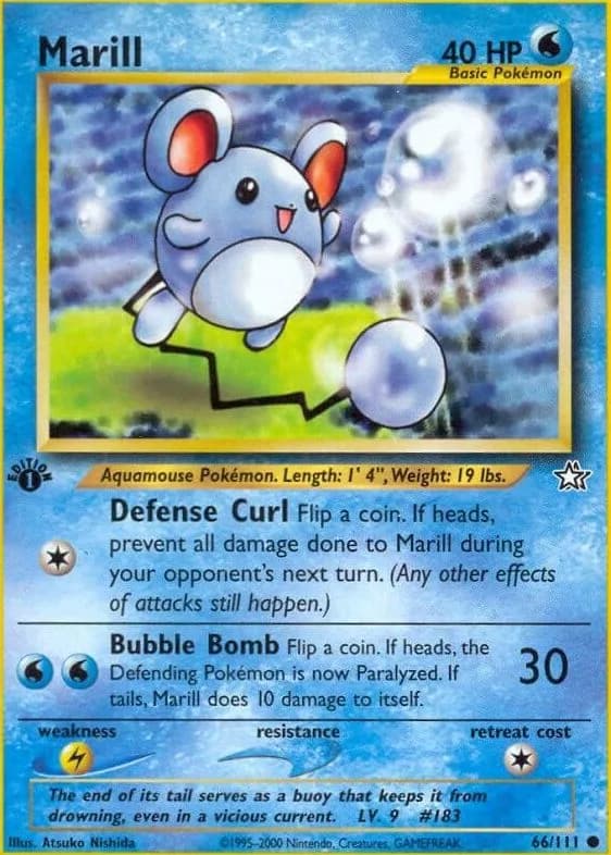 1st Edition Marill card front, Neo Genesis 66/111