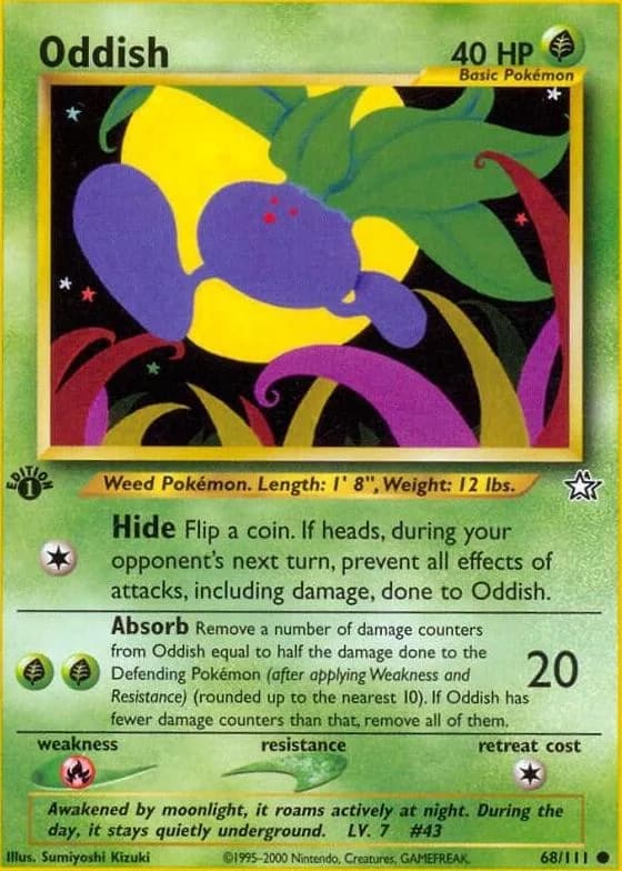 1st Edition Oddish card front, Neo Genesis 68/111