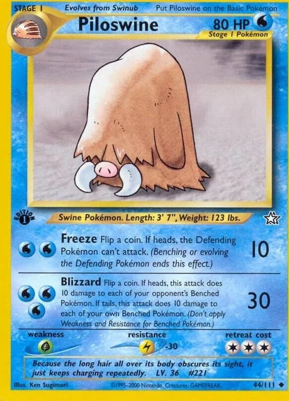 1st Edition Piloswine card front, Neo Genesis 44/111