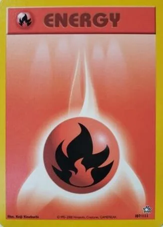 Unlimited Fire Energy card front, Neo Genesis 107/111