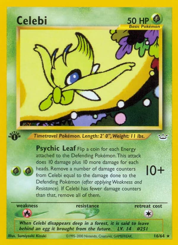 Celebi card front, Neo Revelation 16/64