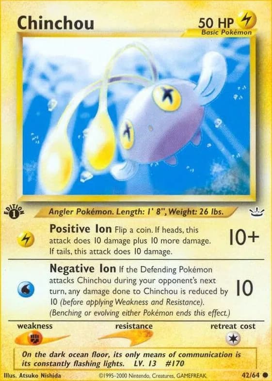 1st Edition Chinchou card front, Neo Revelation 42/64