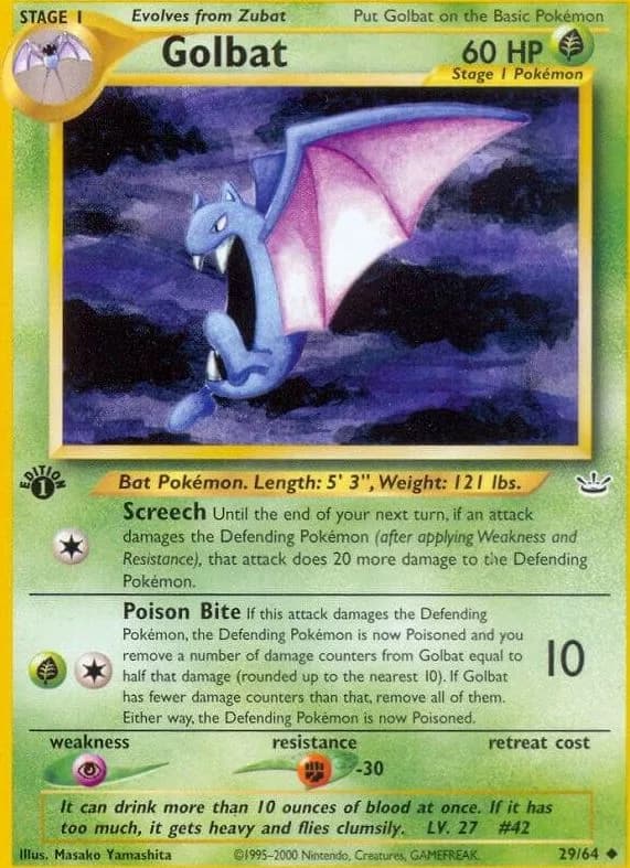 1st Edition Golbat card front, Neo Revelation 29/64