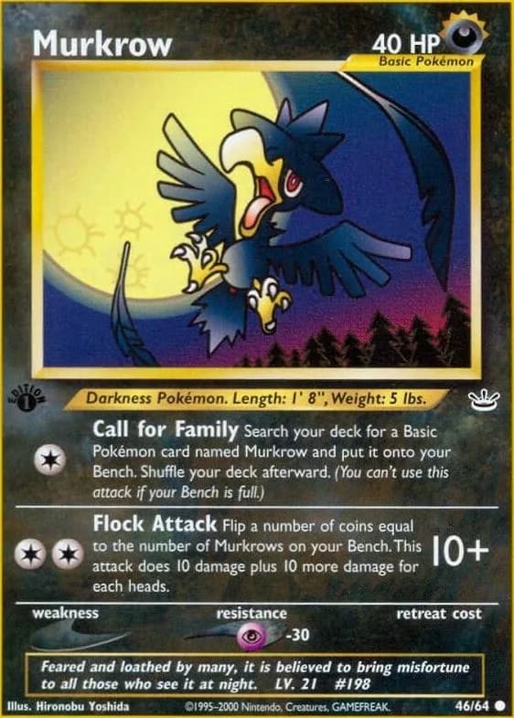 1st Edition Murkrow card front, Neo Revelation 46/64