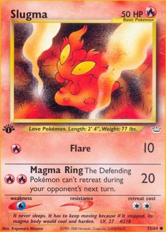 1st Edition Slugma card front, Neo Revelation 53/64