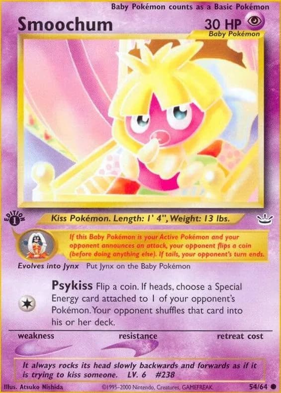 1st Edition Smoochum card front, Neo Revelation 54/64