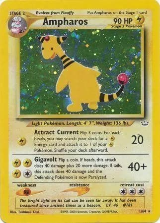 Unlimited Ampharos card front, Neo Revelation 1/64