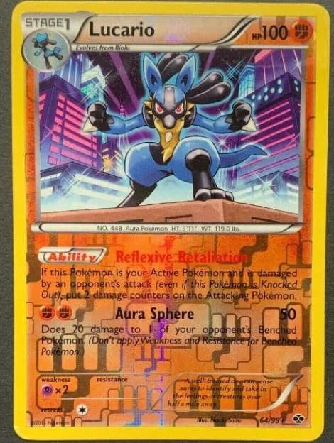 Lucario reverse holo card front, Next Destinies 64/99