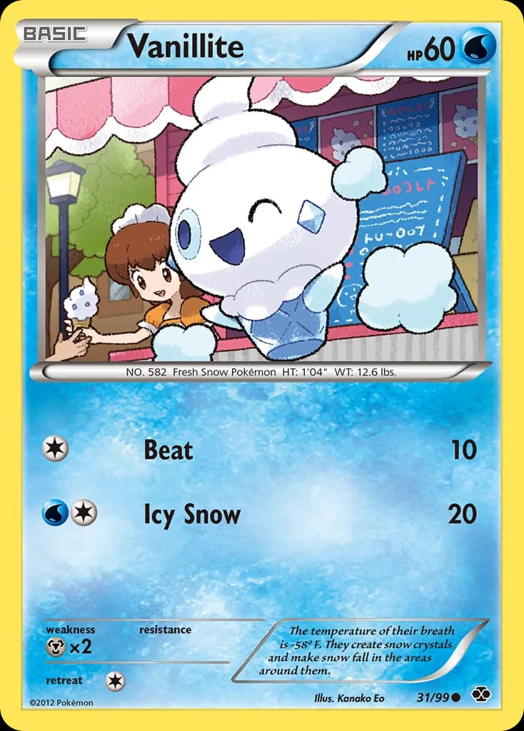 Vanillite, Next Destinies 31/99, English non-holo base-card reference; reverse-holo finish is not shown