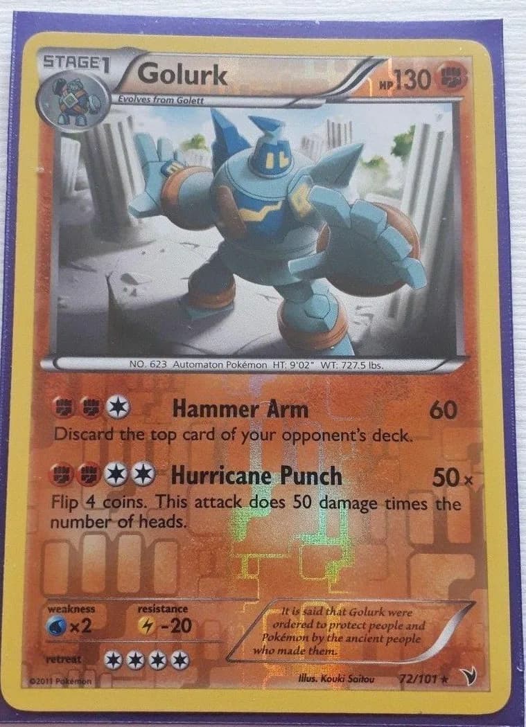 Golurk reverse holo card front, Noble Victories 72/101