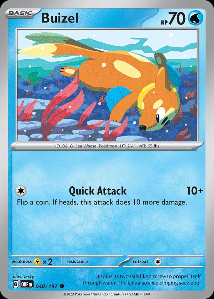 Obsidian Flames Buizel card front, 48/197