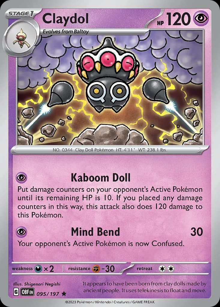 Obsidian Flames Claydol card front, 95/197