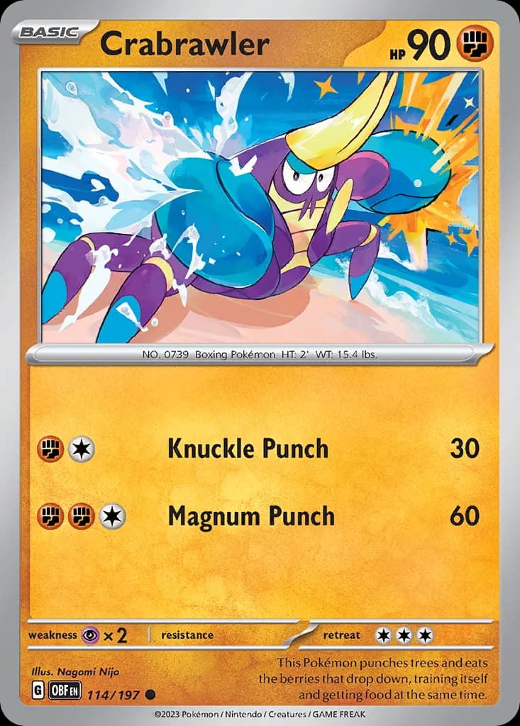 Obsidian Flames Crabrawler card front, 114/197