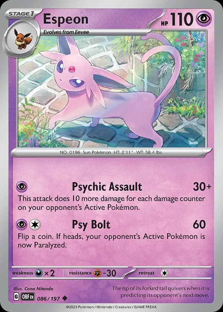 Obsidian Flames Espeon card front, 86/197