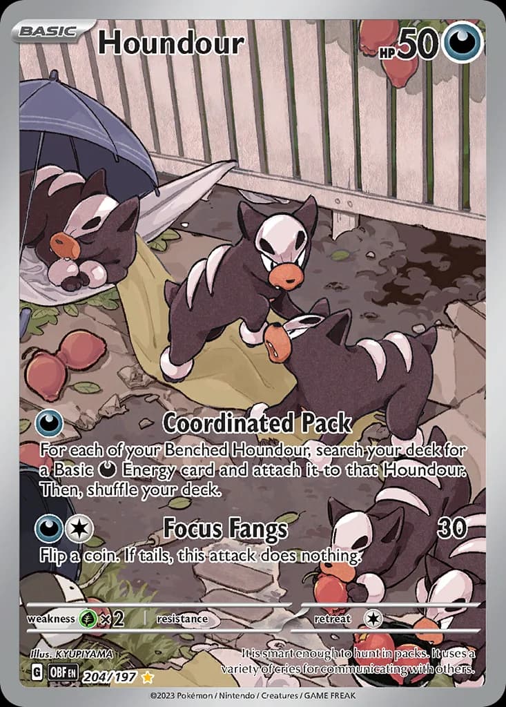 Obsidian Flames Houndour card front, 204/197