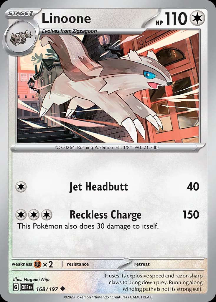 Obsidian Flames Linoone card front, 168/197