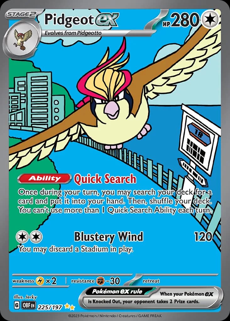 Obsidian Flames Pidgeot ex card front, 225/197