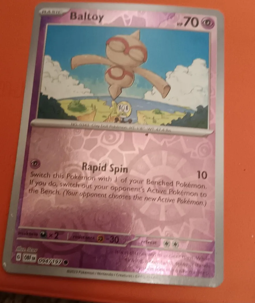 Baltoy reverse holo card front, Obsidian Flames 94/197