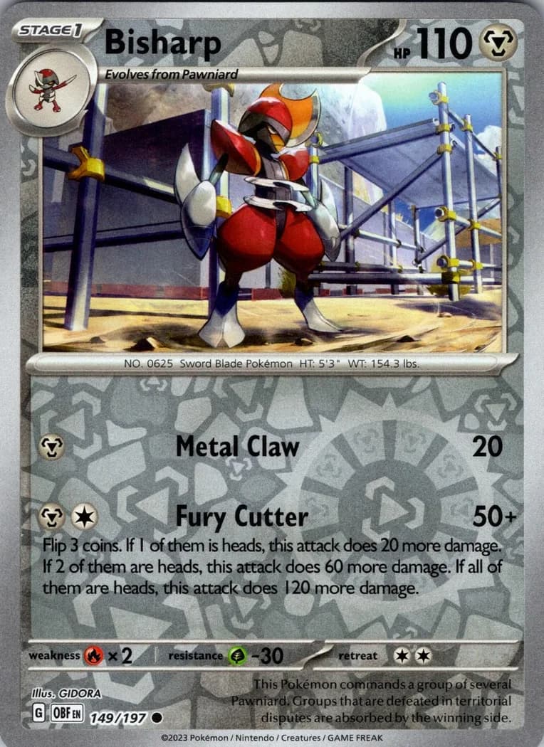 Bisharp reverse holo card front, Obsidian Flames 149/197