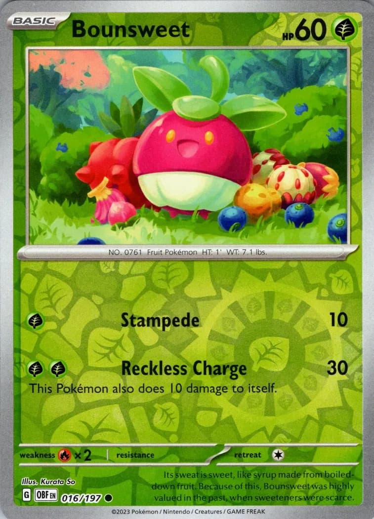 Bounsweet reverse holo card front, Obsidian Flames 16/197