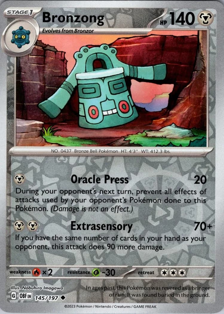 Bronzong reverse holo card front, Obsidian Flames 145/197