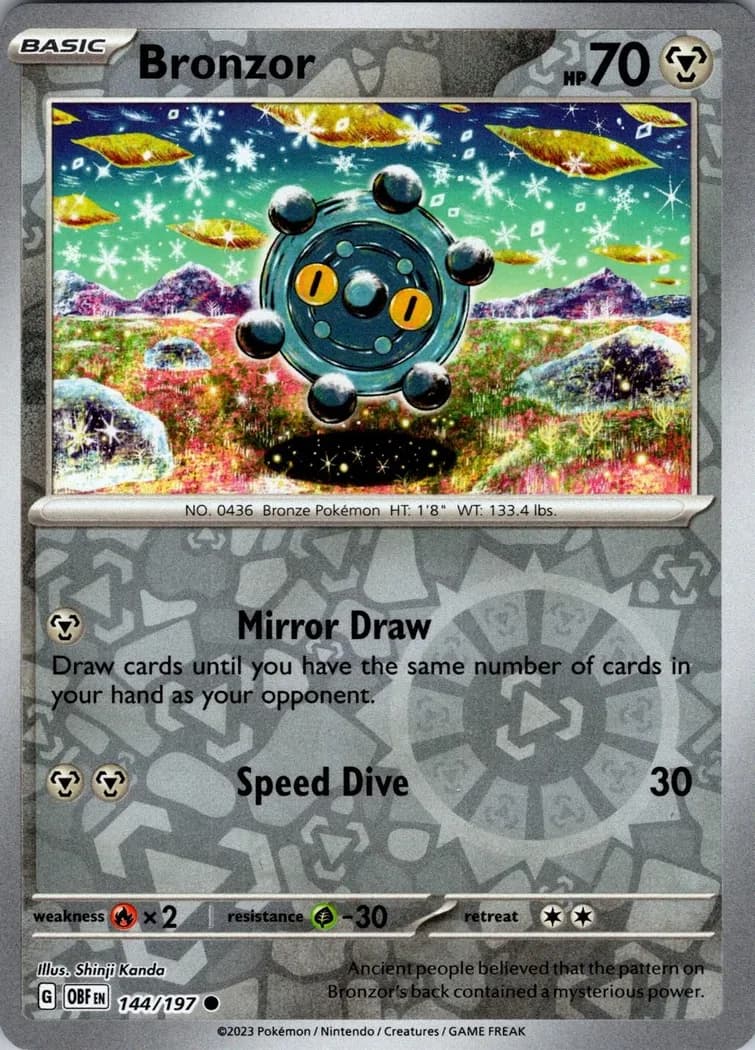 Bronzor reverse holo card front, Obsidian Flames 144/197