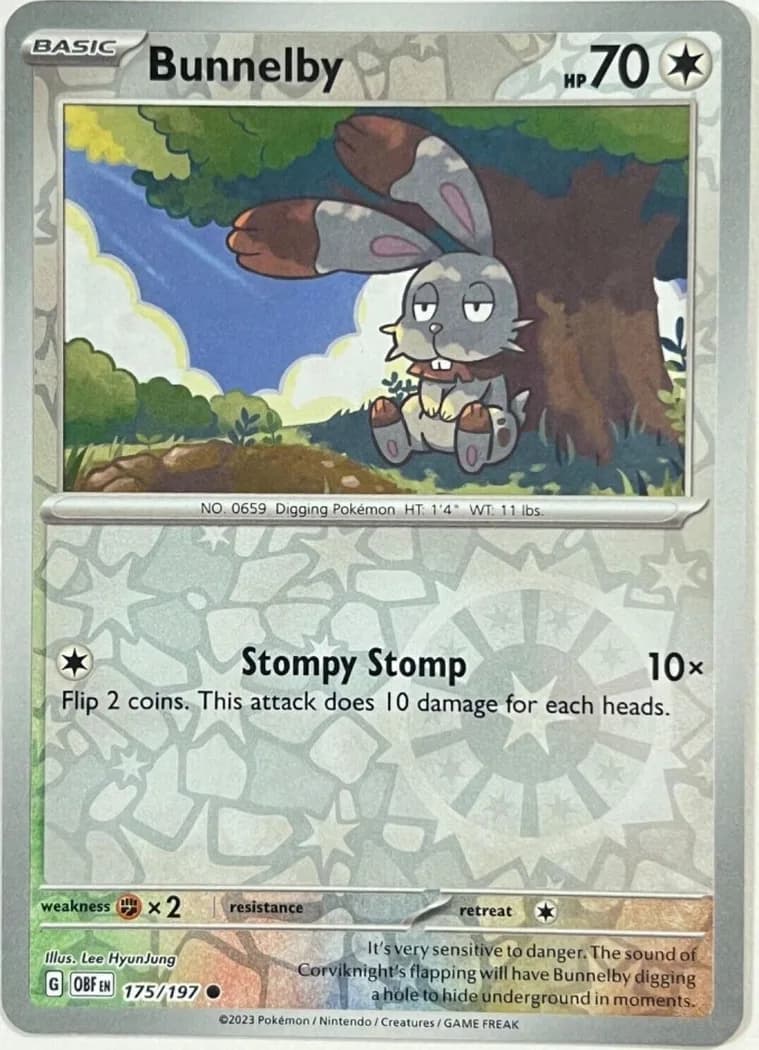 Bunnelby reverse holo card front, Obsidian Flames 175/197