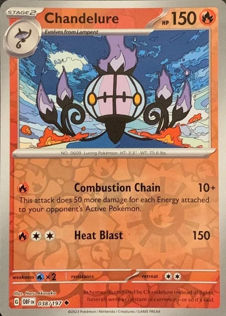 Chandelure reverse holo card front, Obsidian Flames 38/197