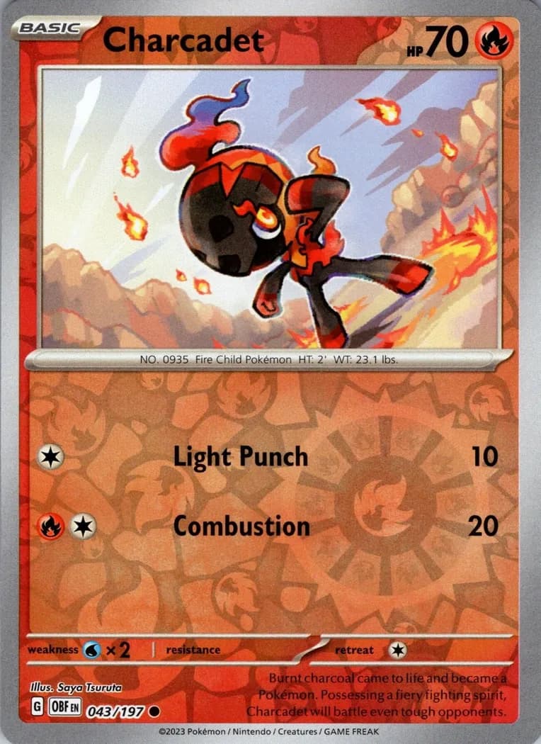 Charcadet reverse holo card front, Obsidian Flames 43/197