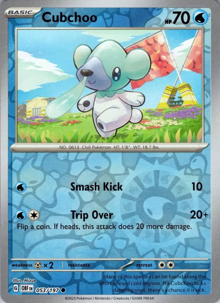 Cubchoo reverse holo card front, Obsidian Flames 53/197