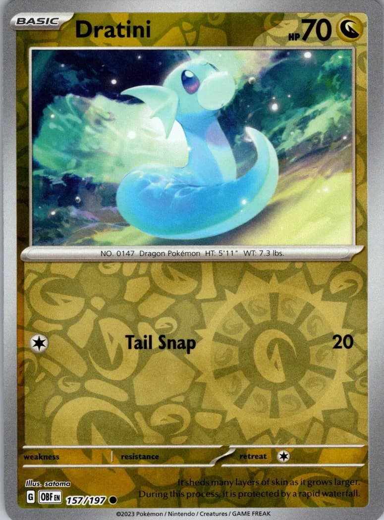 Dratini reverse holo card front, Obsidian Flames 157/197