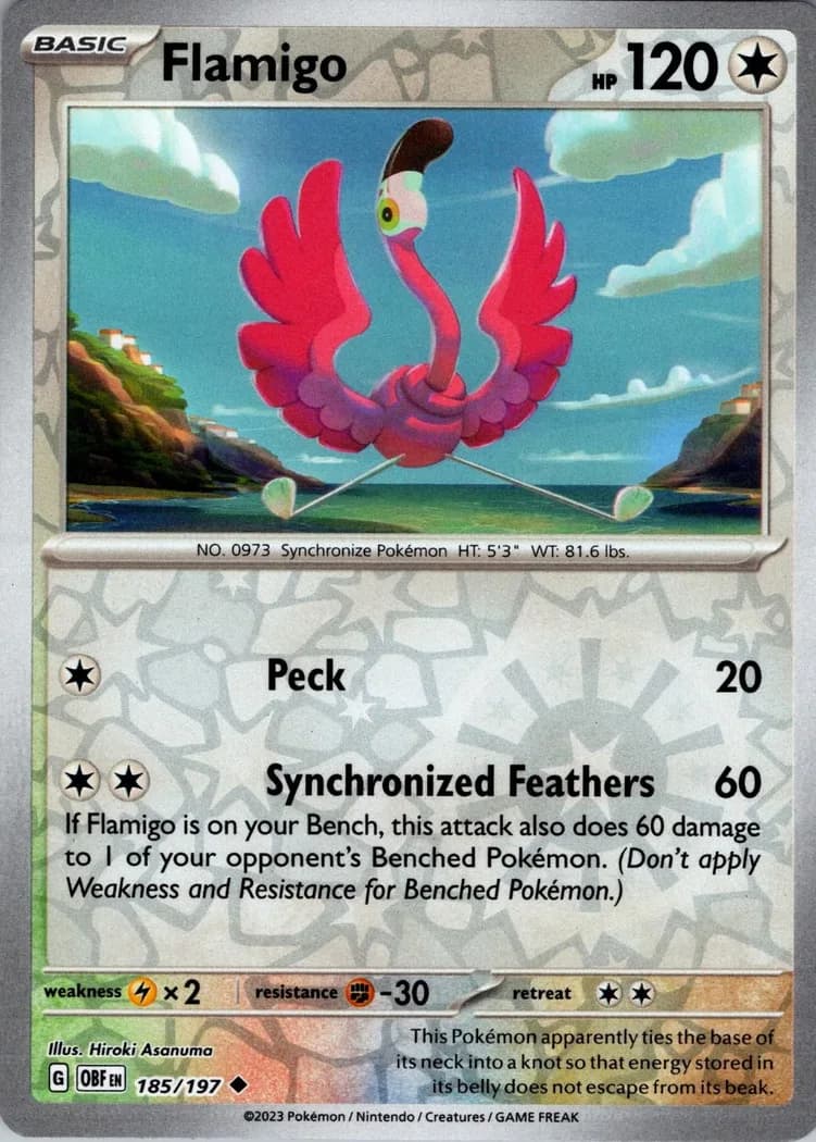 Flamigo reverse holo card front, Obsidian Flames 185/197