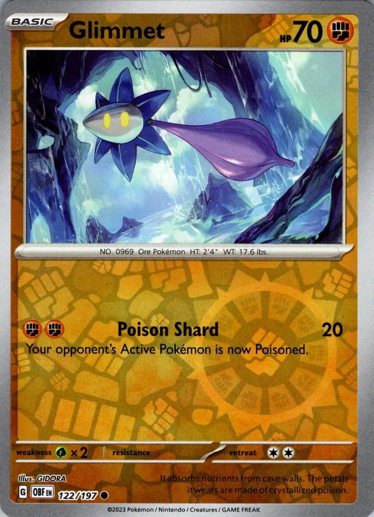 Glimmet reverse holo card front, Obsidian Flames 122/197