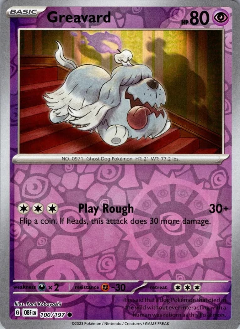 Greavard reverse holo card front, Obsidian Flames 100/197