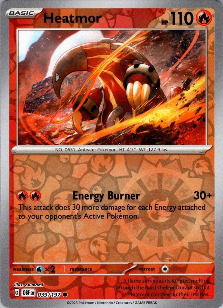 Heatmor reverse holo card front, Obsidian Flames 39/197