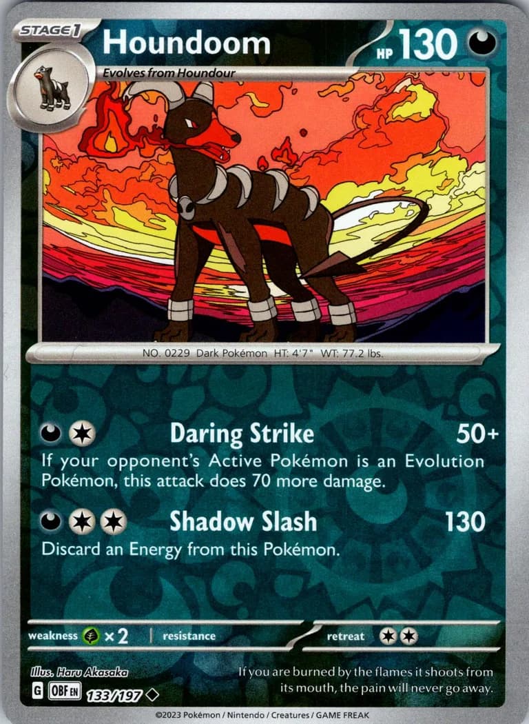 Houndoom reverse holo card front, Obsidian Flames 133/197