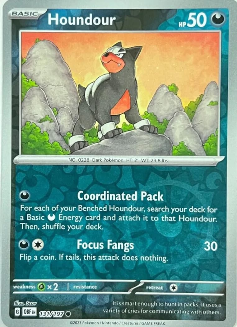 Houndour reverse holo card front, Obsidian Flames 131/197